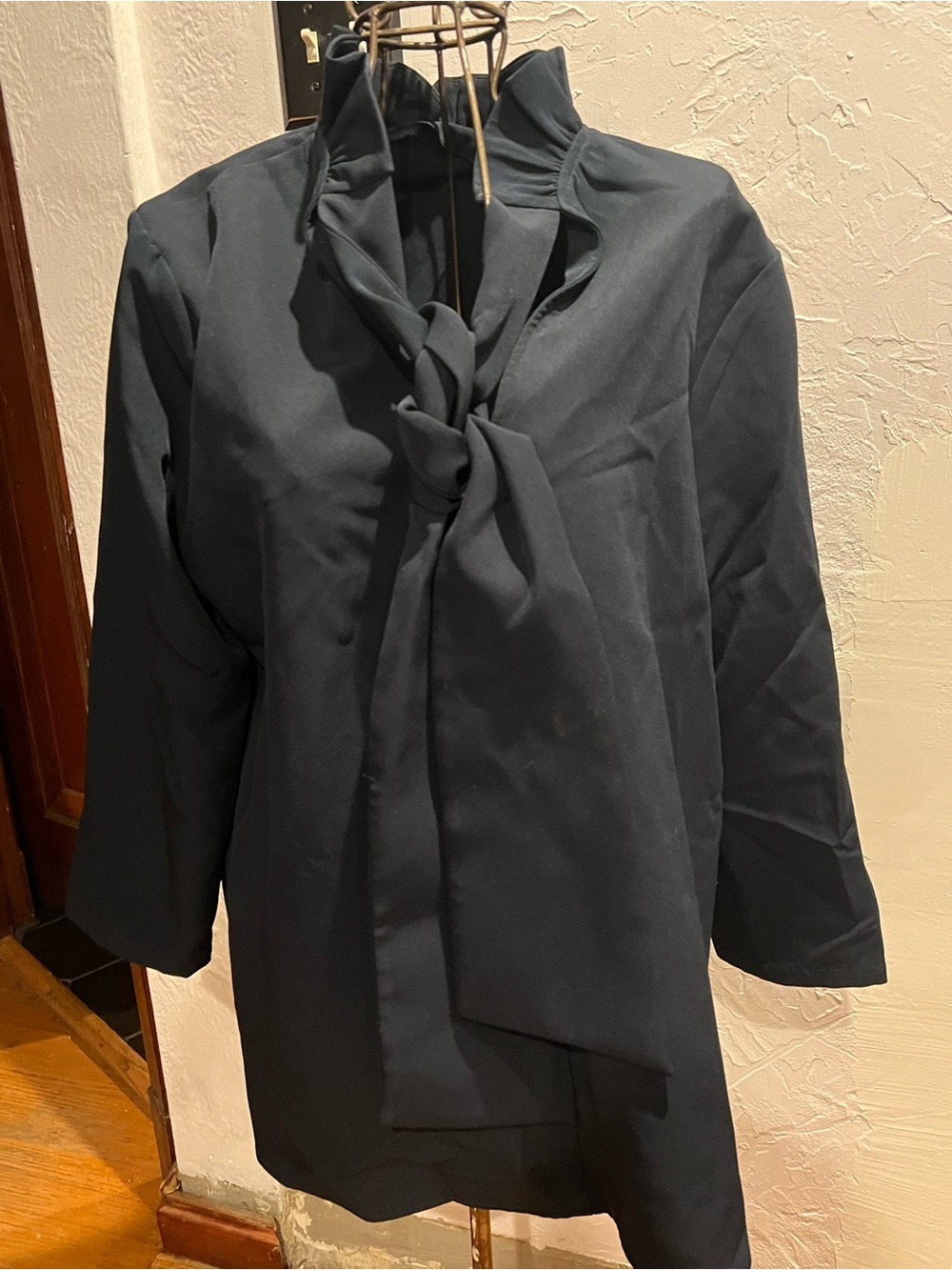 Tuckernuck Dark Navy Tie-Neck Blouse